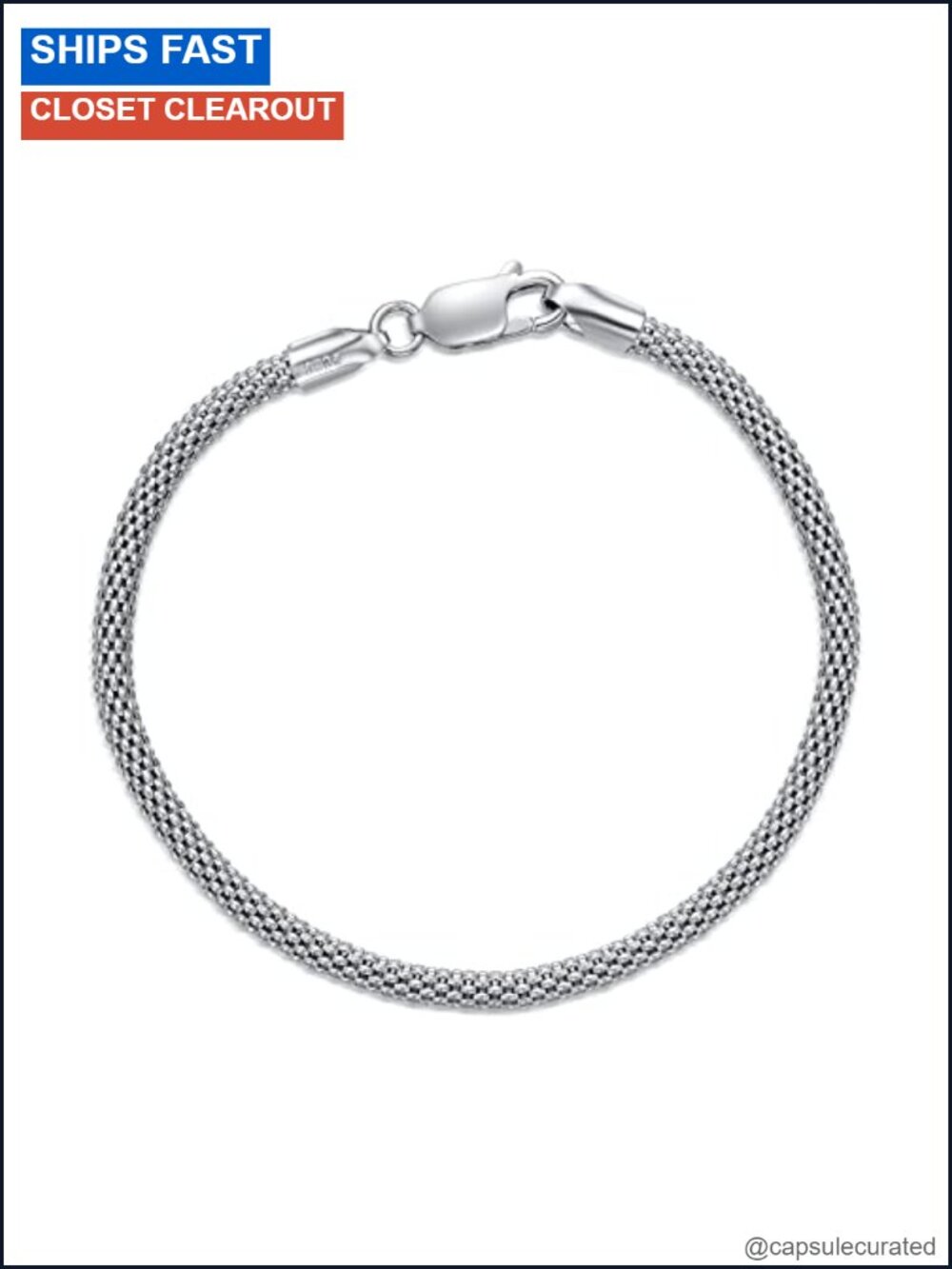 925 Sterling Silver 2.8MM Mesh Chain Bracelet with Lobster Claw Clasp Made in
